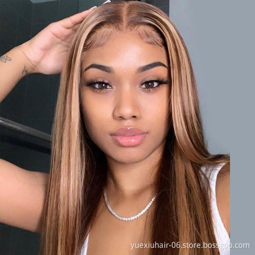 Highlight Brown Color Transparent Lace Front Human Hair Wig Brazilian Colored Human Hair Wigs for Black Women